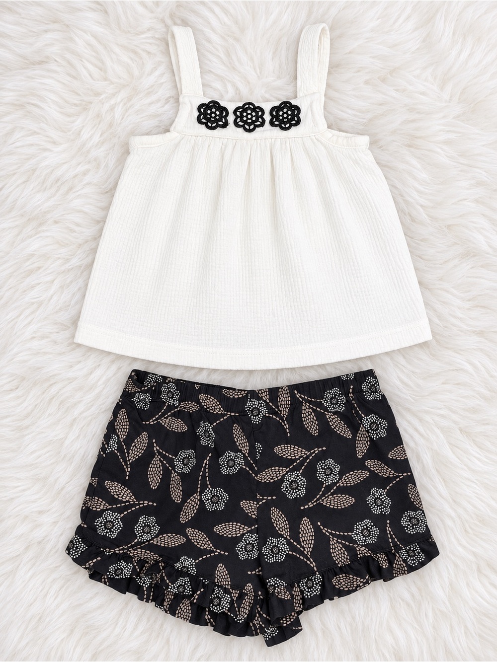Carter's White Tank Top with Black Floral Shorts Set